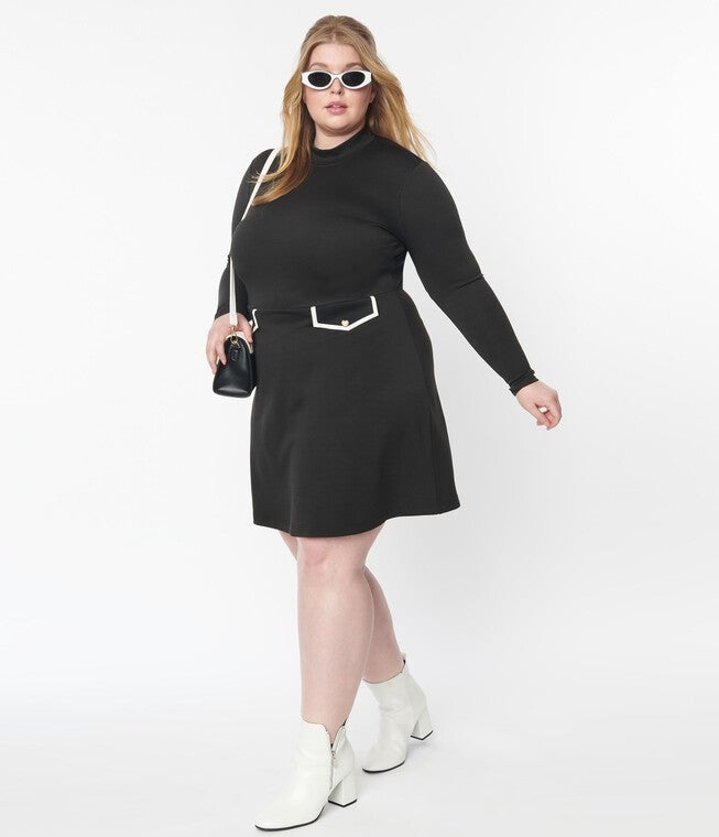 Smak Parlour Black Mock Turtleneck Fit & Flare Dress, , alternate image number 8