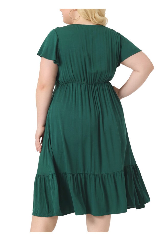 Short Sleeve Sweetheart Neck Ruffle Tiered Maxi Long Dress, Dark Green / Orange, alternate image number 3