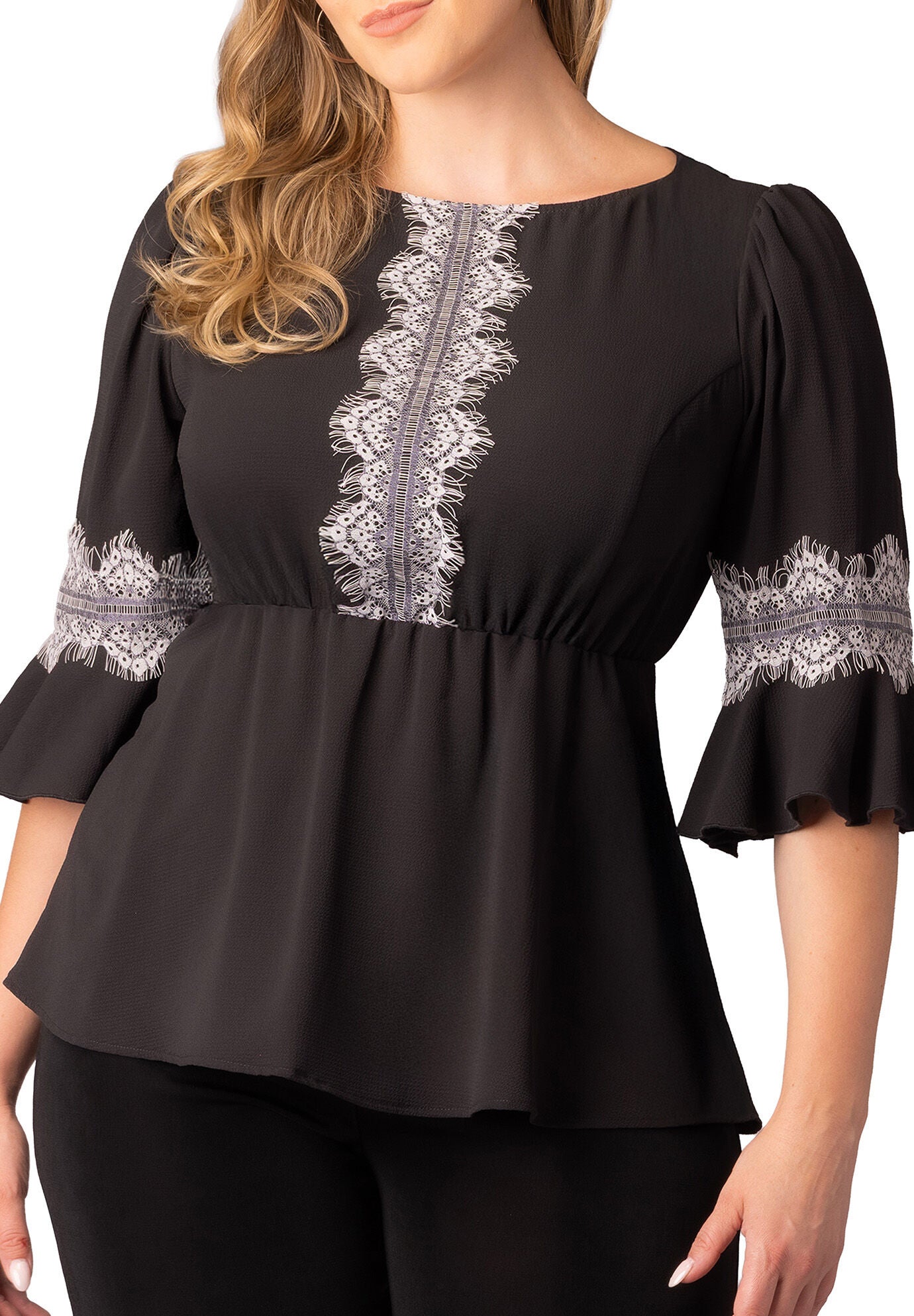 Chateau Lace Trim Top, Black Noir / Black, alternate image number 2