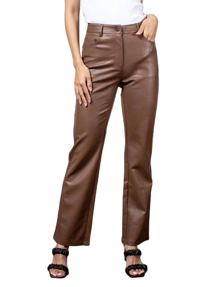 ADLER FAUX LEATHER PANT IN BROWN, Brown / Brown, hi-res image number 0
