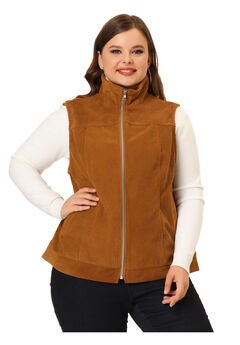 SLEEVELESS ZIPPER SIDE POCKET CORDUROY VEST