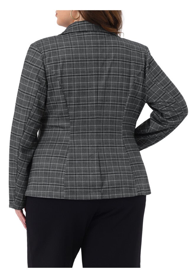 Business Casual Plaid Notched Lapel Blazers with Pockets, Gray / Charcoal Grey, alternate image number 3