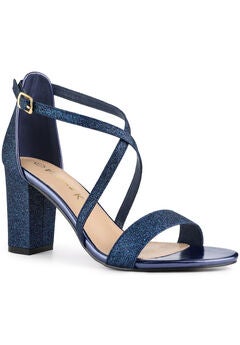Glitter Crisscross Strap Block Heels Sandals