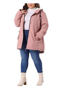 Faux Lamb Fur Leather Button Down Hoodie Parka Coat