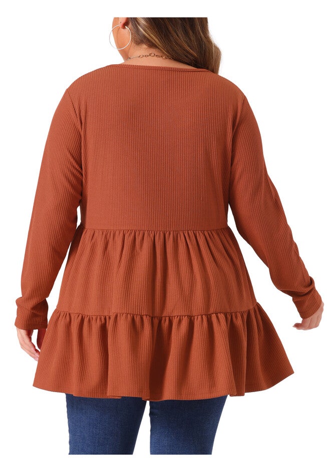 Babydoll Loose Peplum Top Blouse Tunic, Brick Red / Terracotta, alternate image number 3