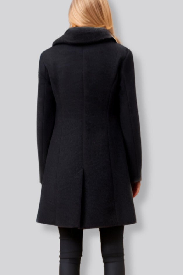 Freja Coat Double Breasted Removable Faux Fur Collar, Black / Black, alternate image number 4