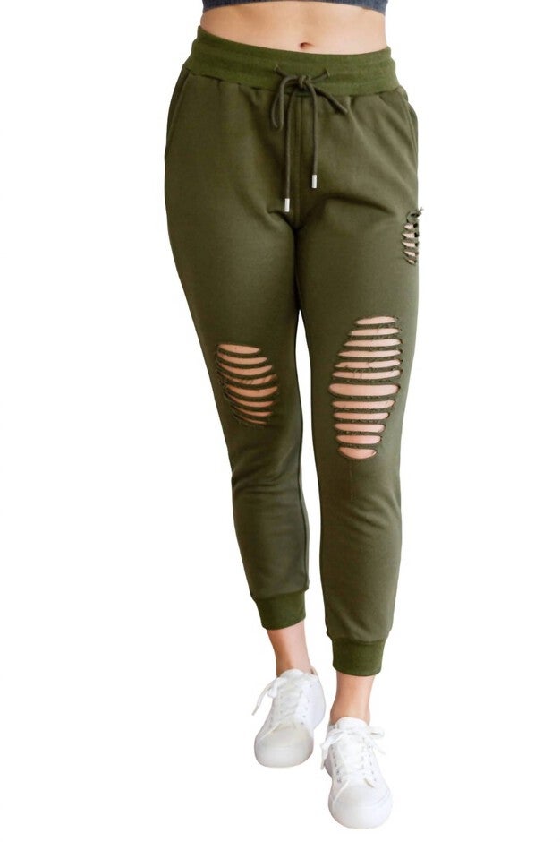 Kick Back Distressed Joggers, Olive / Olive Green, hi-res image number null