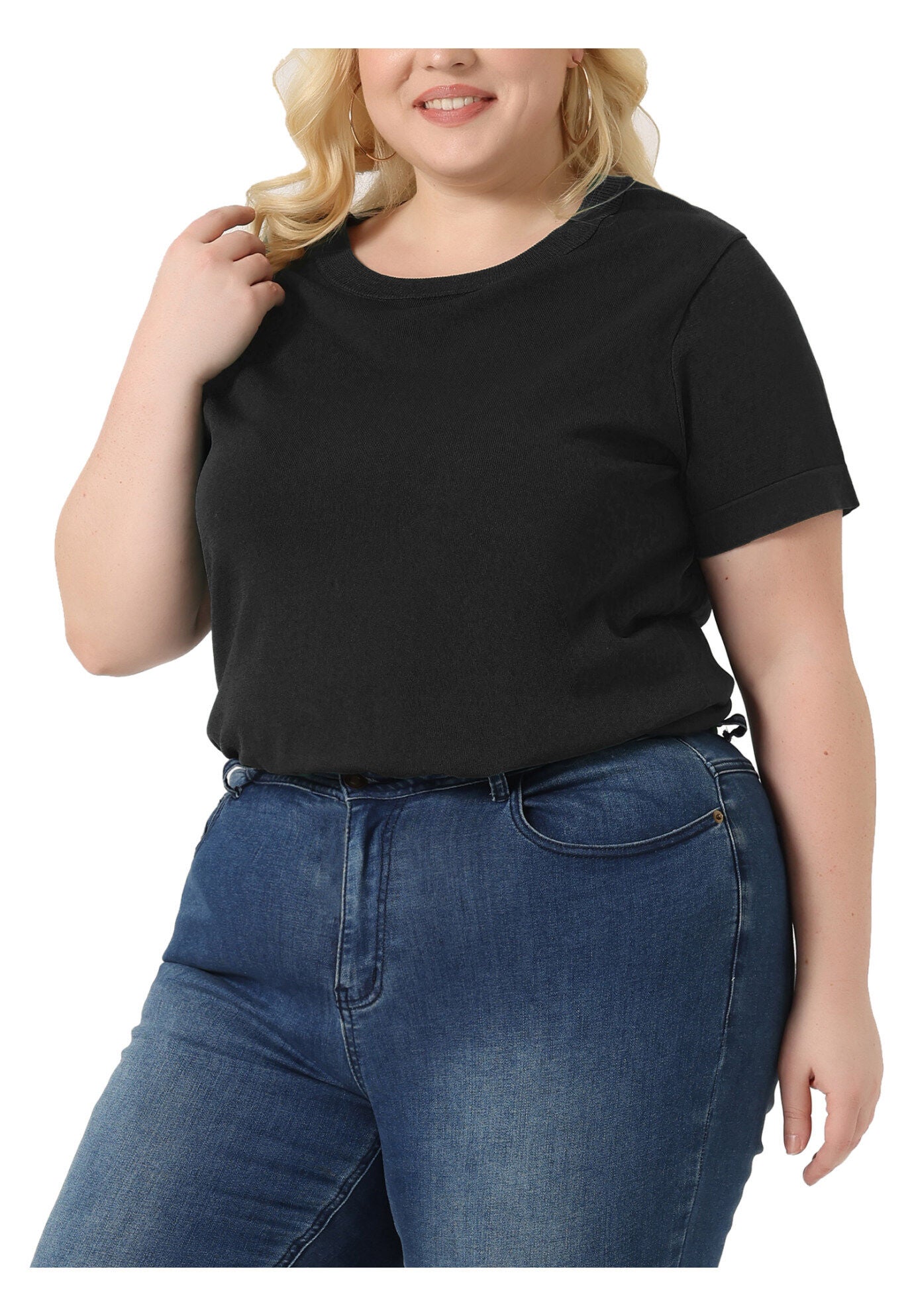 Short Sleeves Pullover Sweater Top, Black / Black, alternate image number 1