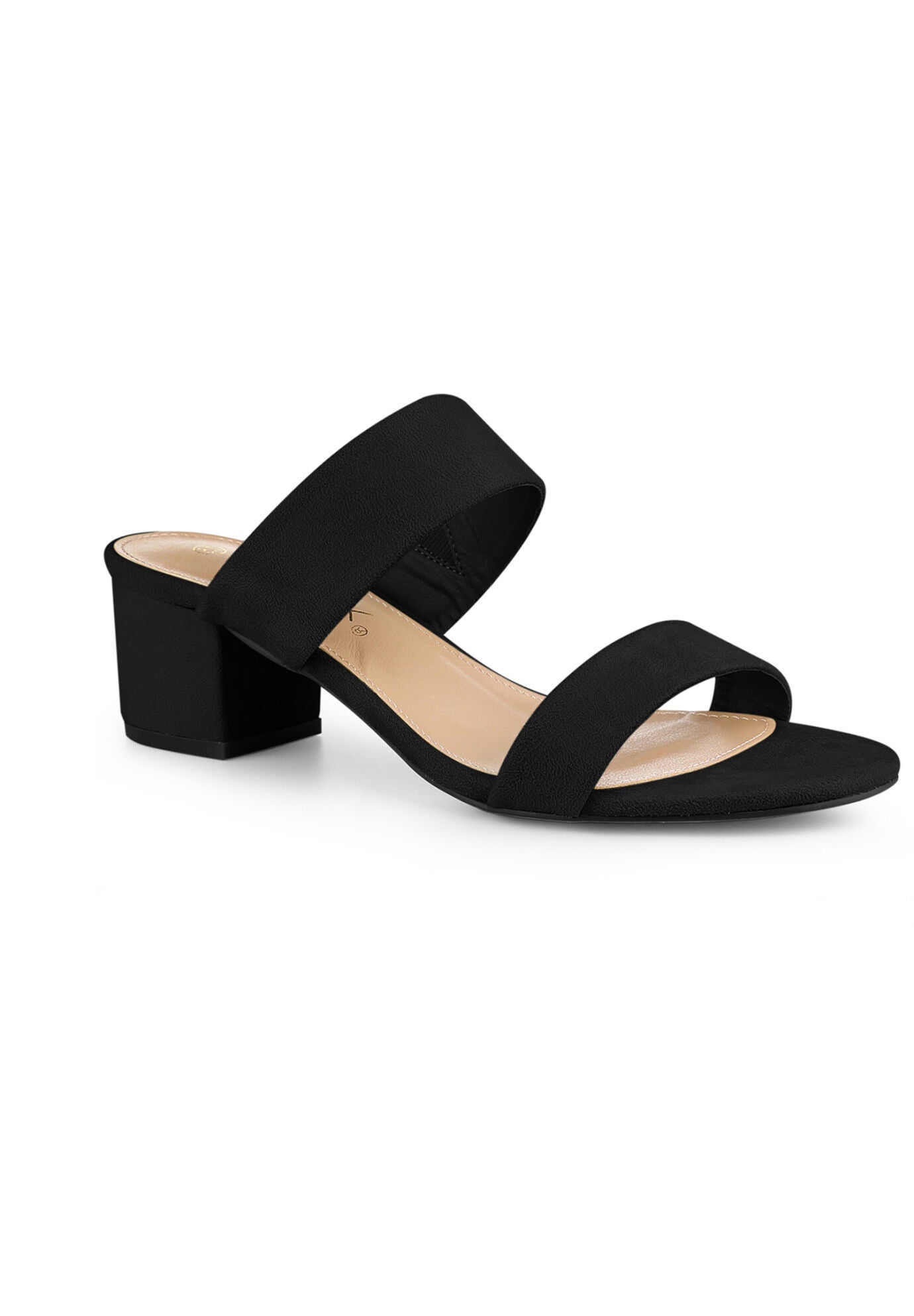 Open Toe Block Heels Slide Sandals, Black / Black, hi-res image number 0