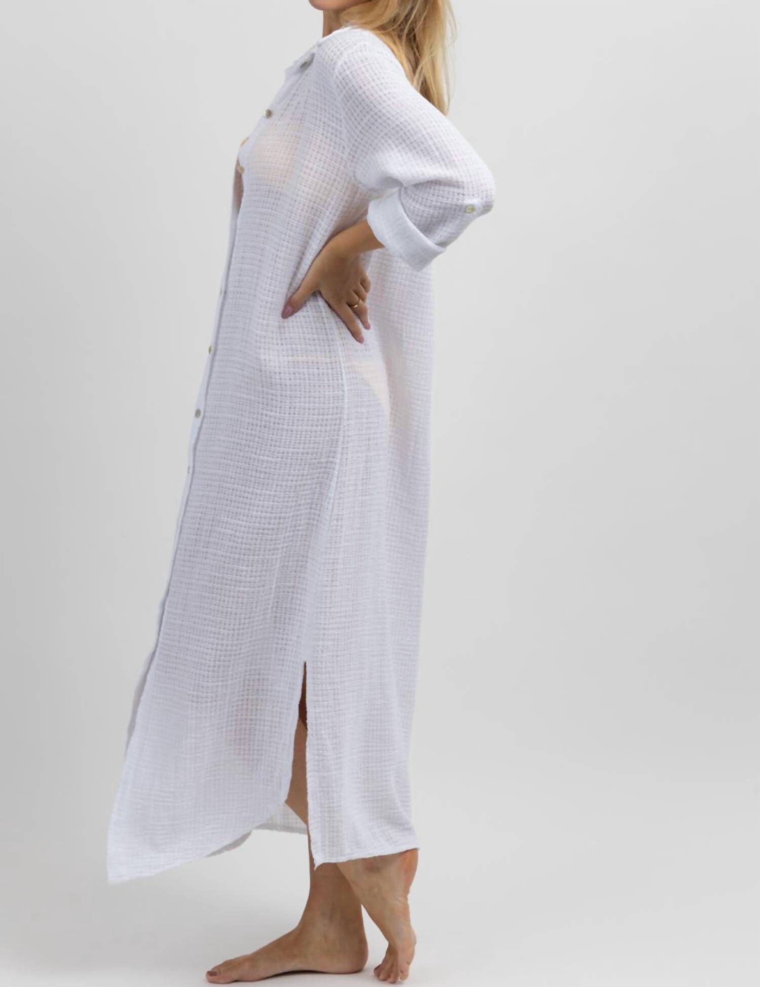 GAUZE MAXI SHIRT DRESS IN BRIGHT WHITE, , alternate image number 9