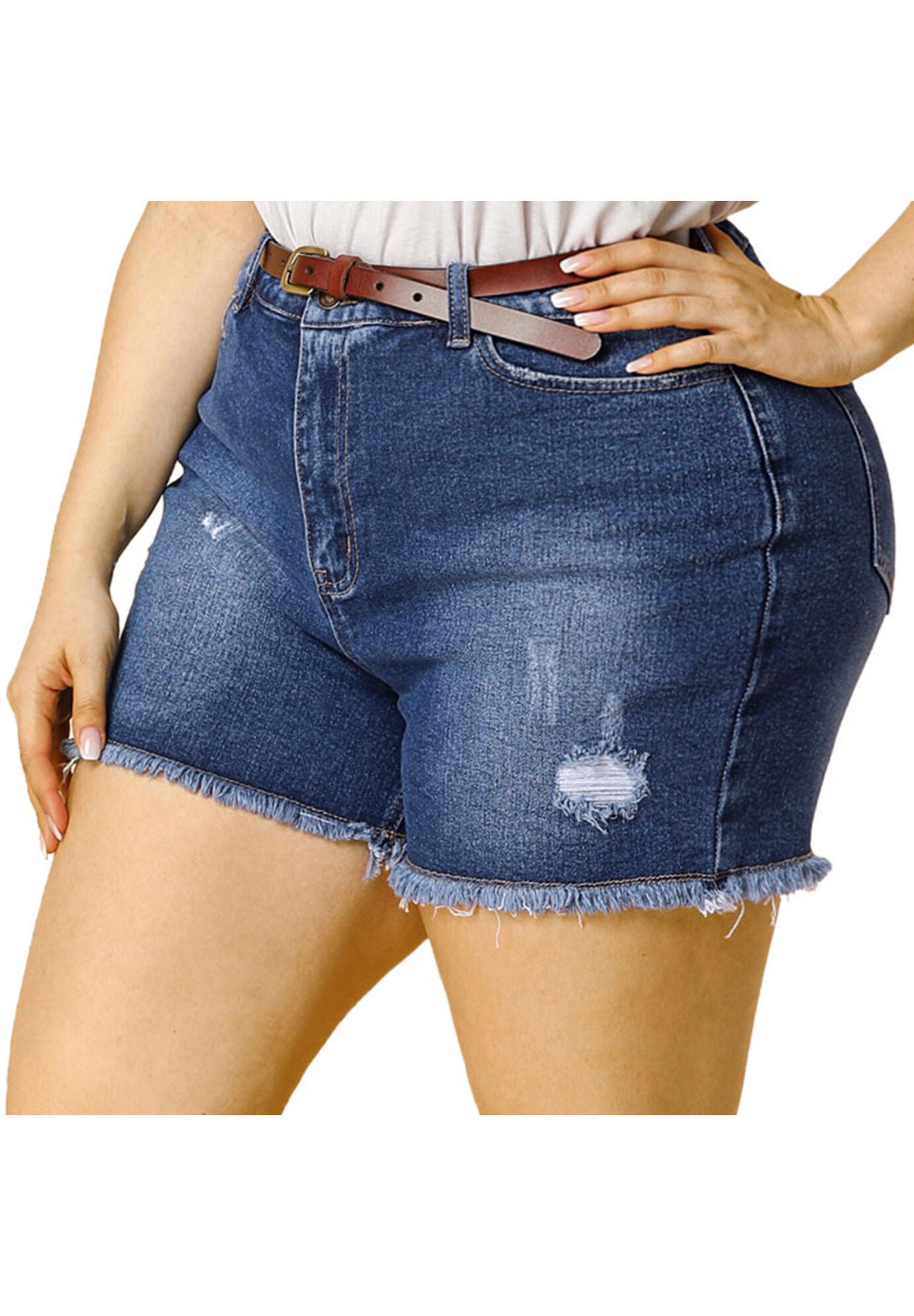 HIGH WAISTED RIPPED STRETCHY DENIM JEAN SHORTS, Blue / Light Blue, alternate image number 2