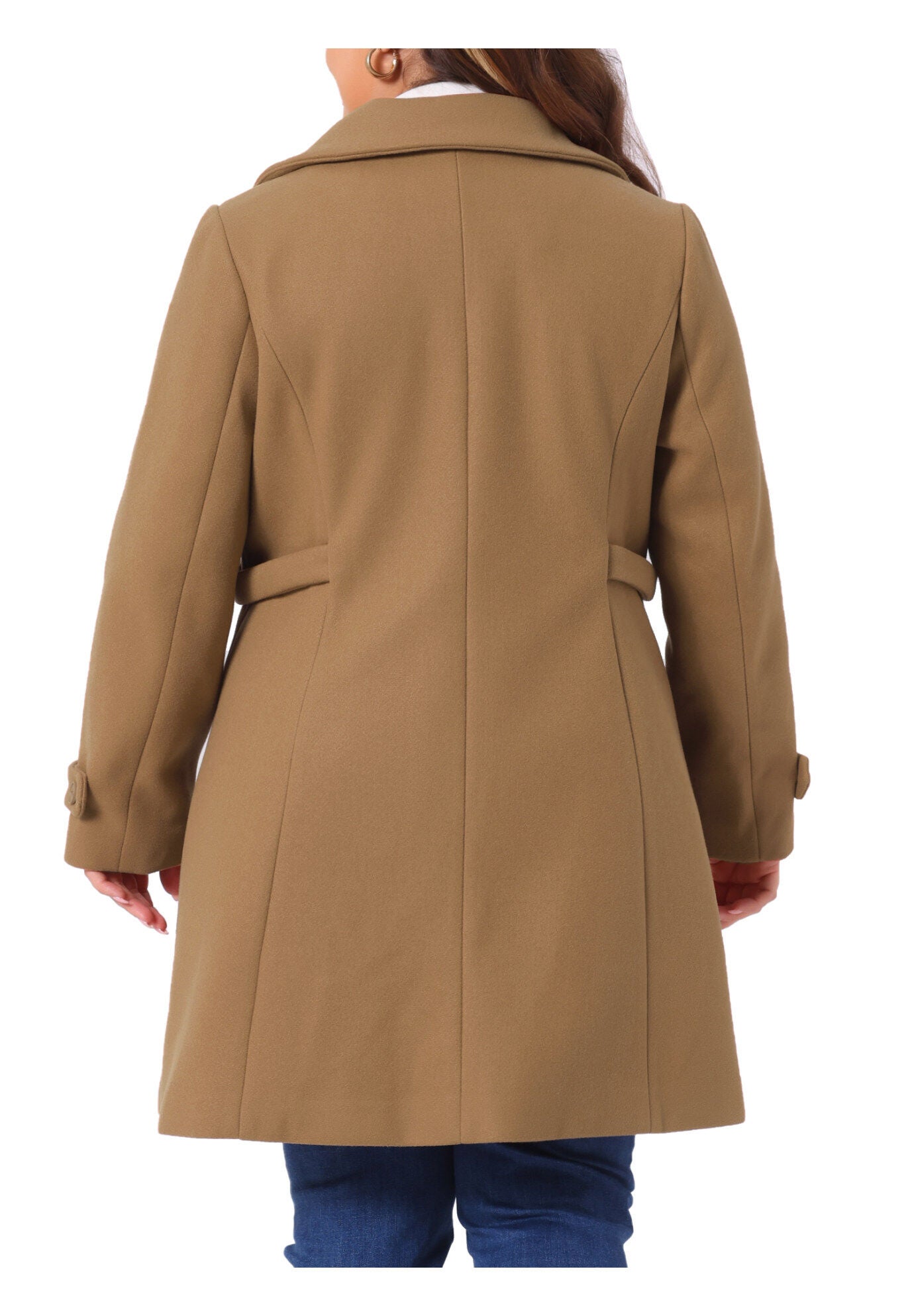 Peter Pan Collar Cuff Single Breasted Trench Long Coat, Camel / Brown, alternate image number 2