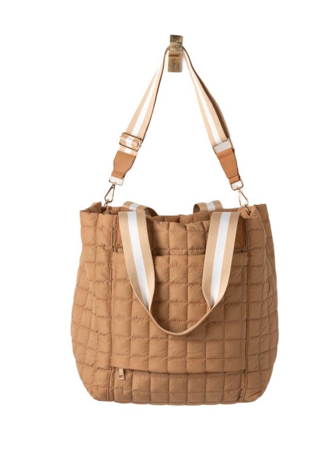 Ezra Quilted Nylon Travel Tote, Tan / Tan, alternate image number 2