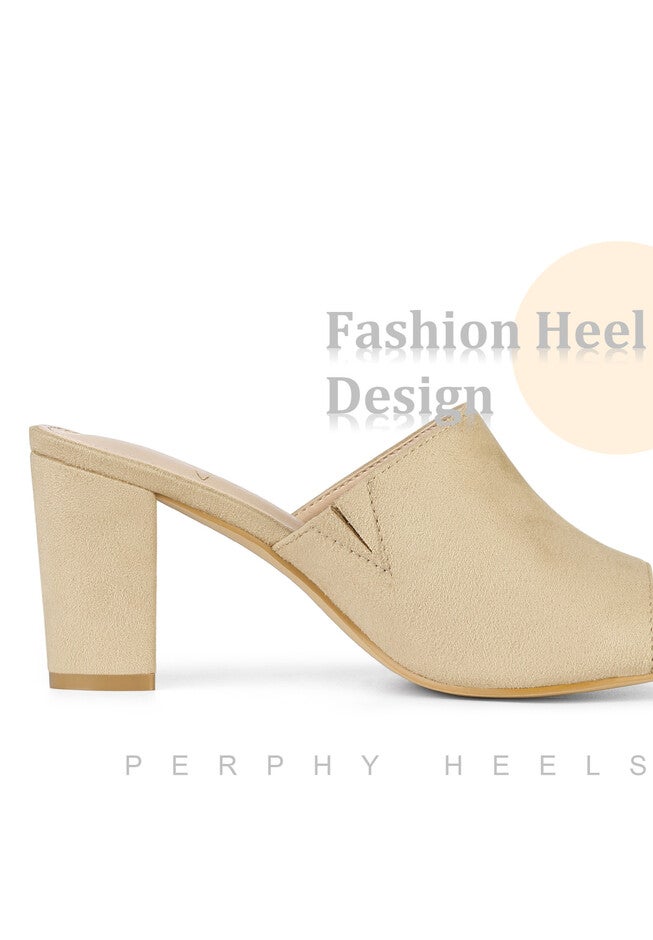 Slip On Chunky Heels Mules Slide Sandals, Beige / Beige, alternate image number 1