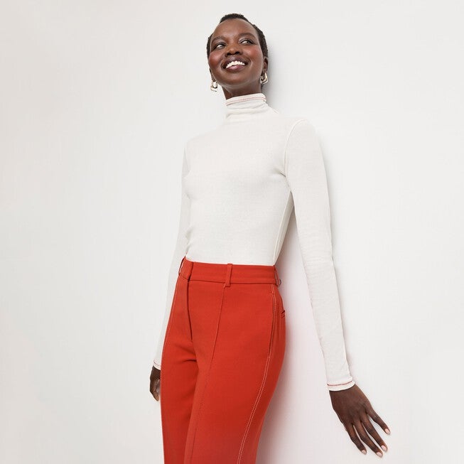 Axam Layering Turtleneck - Contrast Organic Ribbed Pima Cotton, IvoryRed / White, alternate image number 1