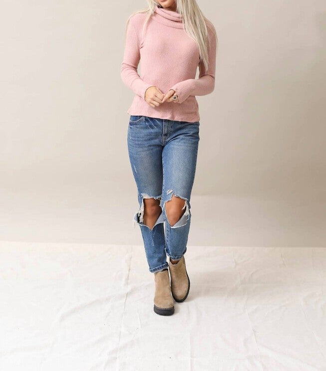 RIBBED SOFT COWL NECK TOP IN MAUVE, Mauve / Pink, hi-res image number 0