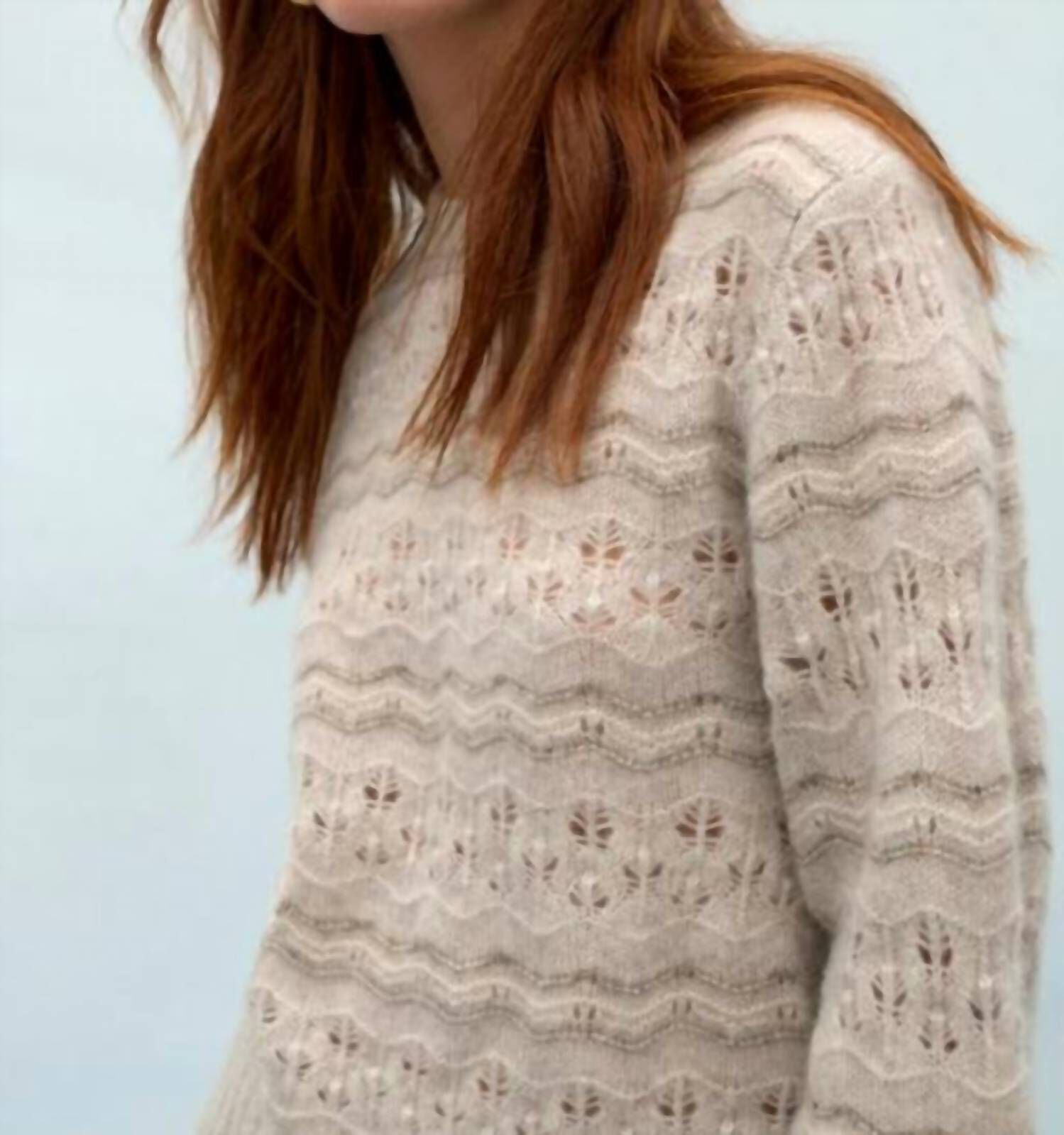CASHMERE LACE STITCH CREWNECK IN NEUTRAL COMBO, , alternate image number 7