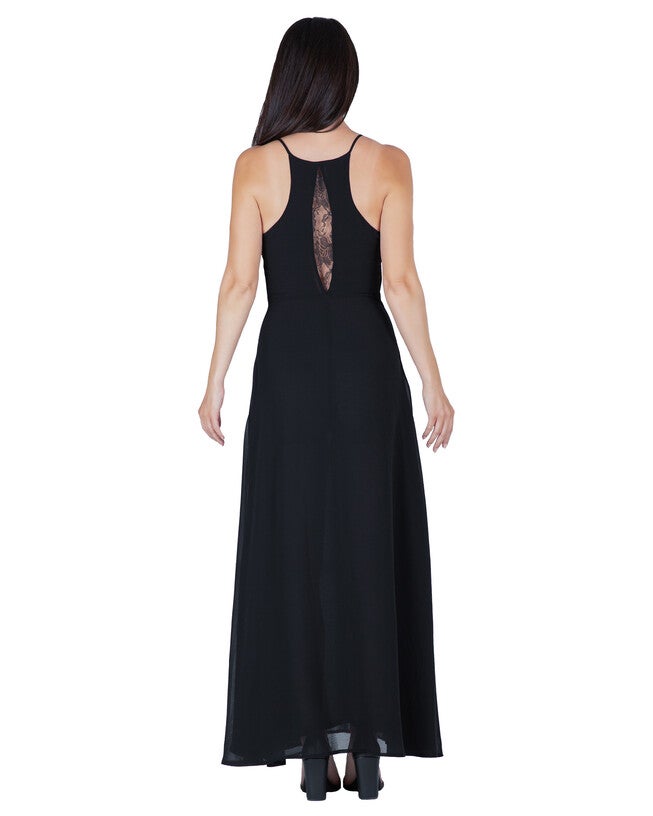 Women's Lace Detailed Sleeveless Maxi Dress, Black / Black, alternate image number 2