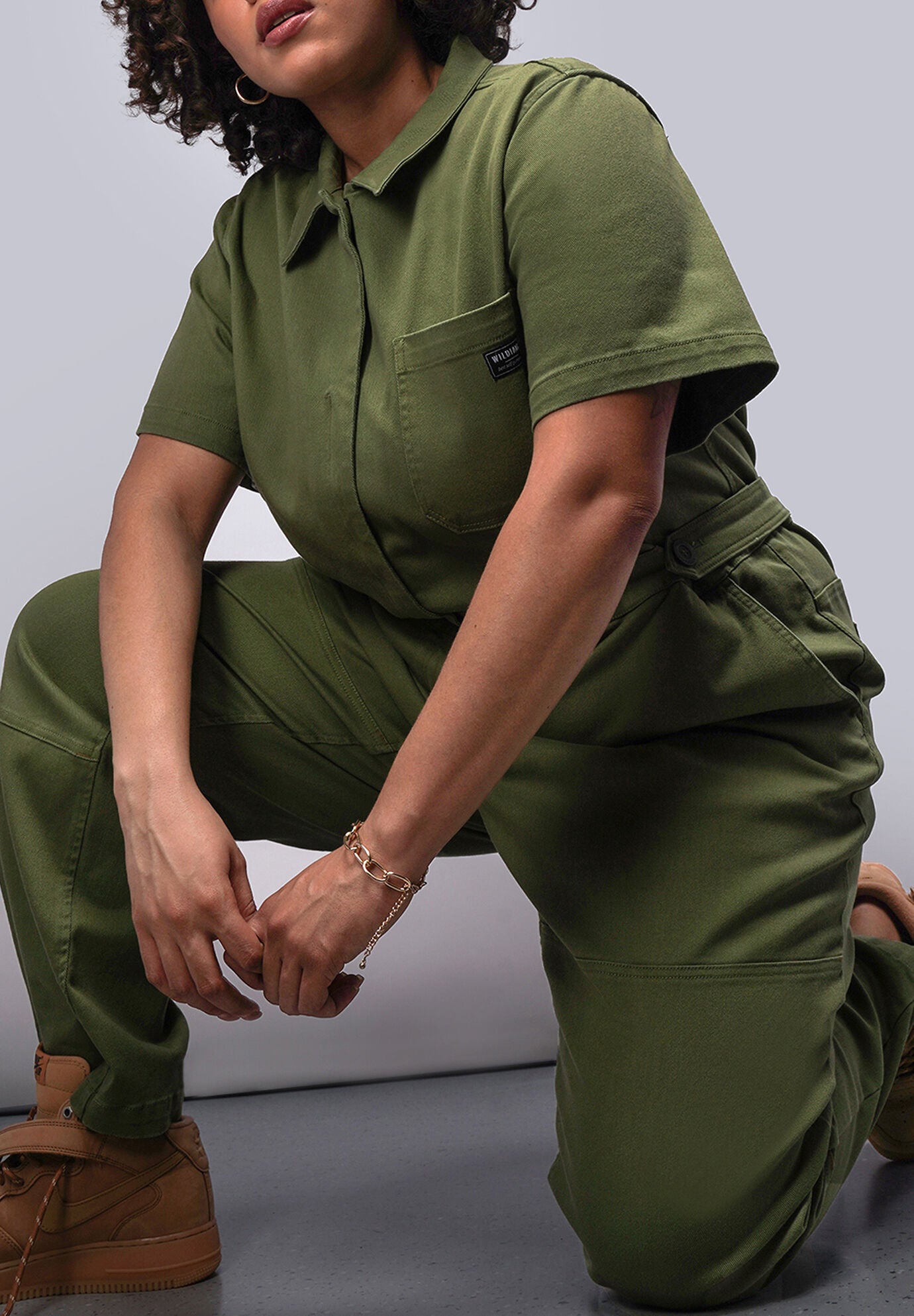 The Essential Denim High Waisted Coverall, MOSS GREEN / Forest Green, alternate image number 4