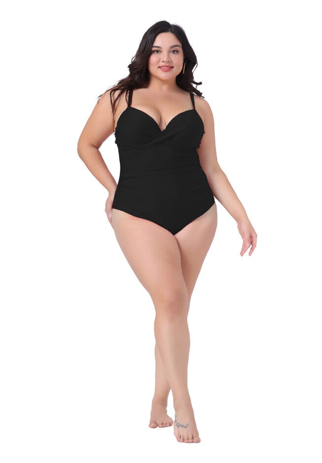 Summer Bikini Bathing Suit Ruched Padded Slim Fit Swimsuit, Black / Black, hi-res image number null