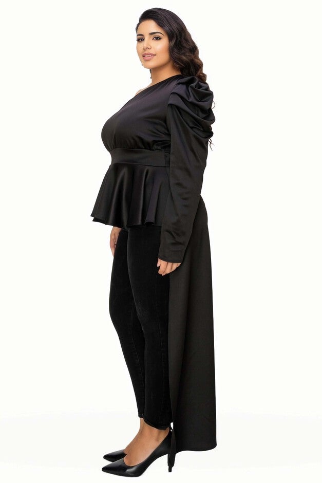NICOLETTE ONE SHOULDER PEPLUM TOP, , alternate image number 4