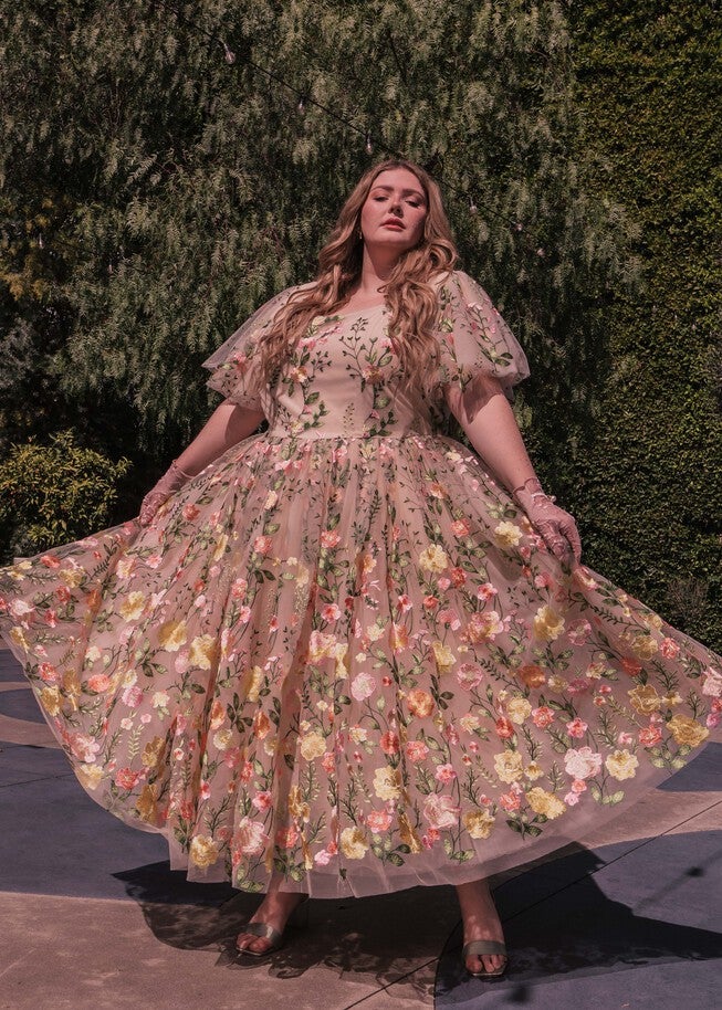Blushing Flora Dress, Cream Floral / Cream, alternate image number null