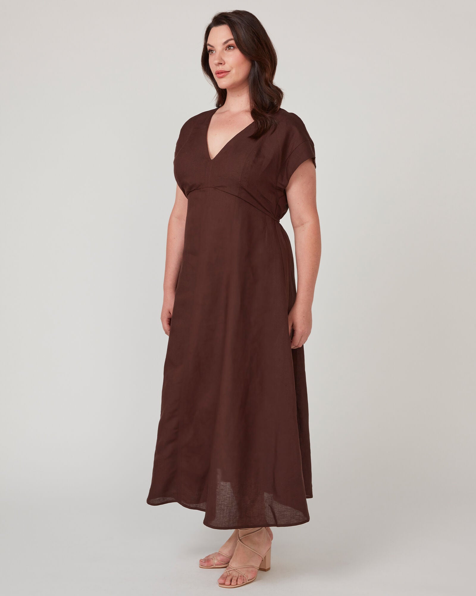 Aubrey V-Neck Dress, Chocolate / Brown, alternate image number 2