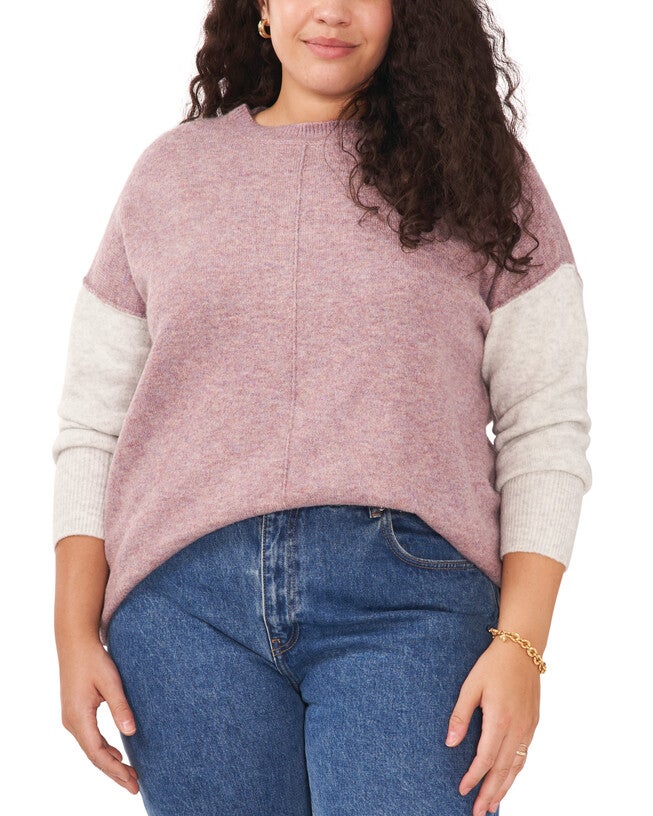 Layla Colorblock Sleeve Sweater, HEATHER PURPLE / Purple, hi-res image number 0