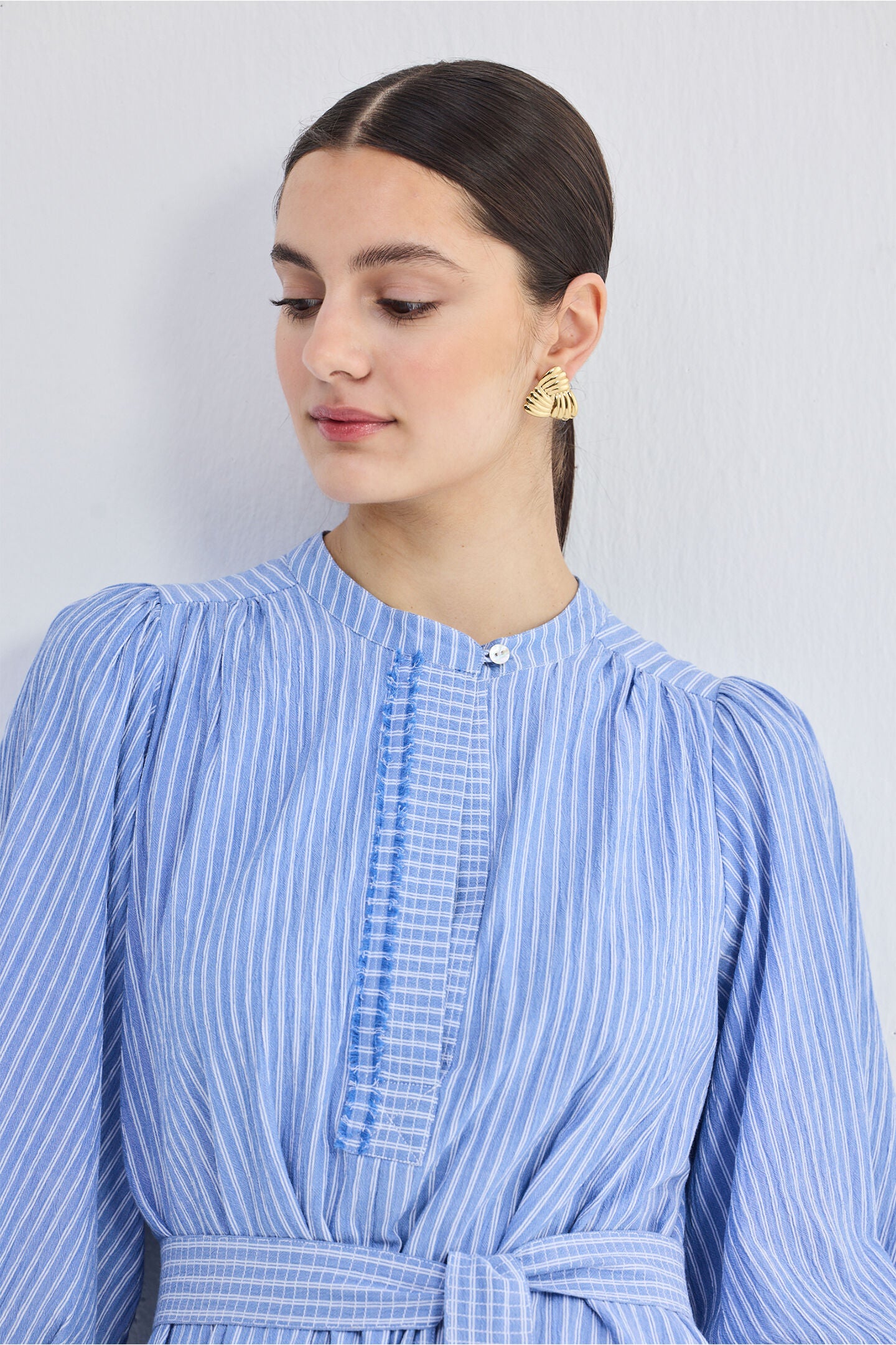 Oversized Tunic Dress with Optional Belt, Stylish Symmetry / Azure Blue, alternate image number 3