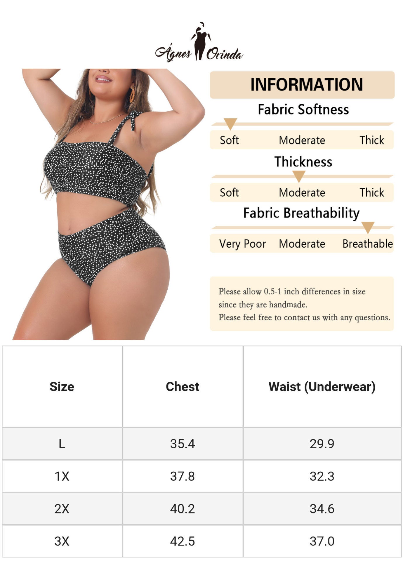 Two Piece Swimsuit Polka Dots Bikini Bandeau, Black / Black, alternate image number 4