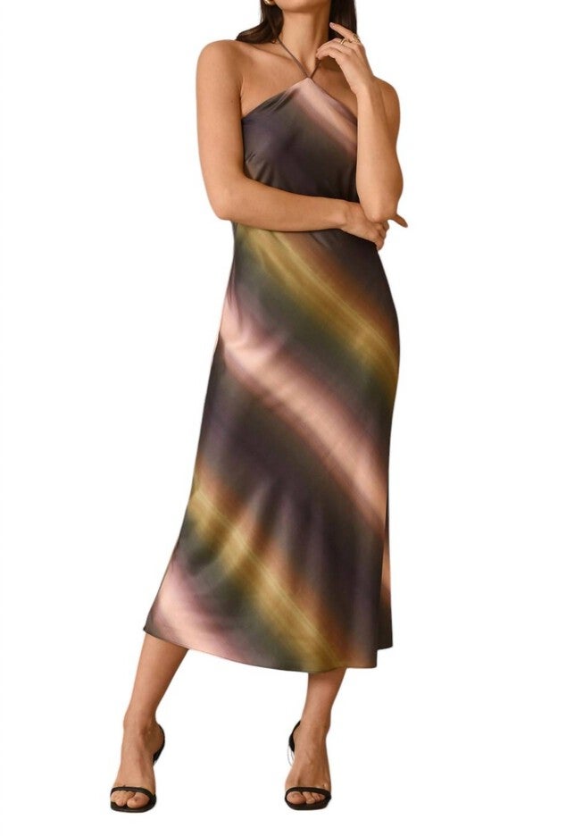 YVONNE HALTER SATIN DRESS, Olive Lime Nude / Black, alternate image number null