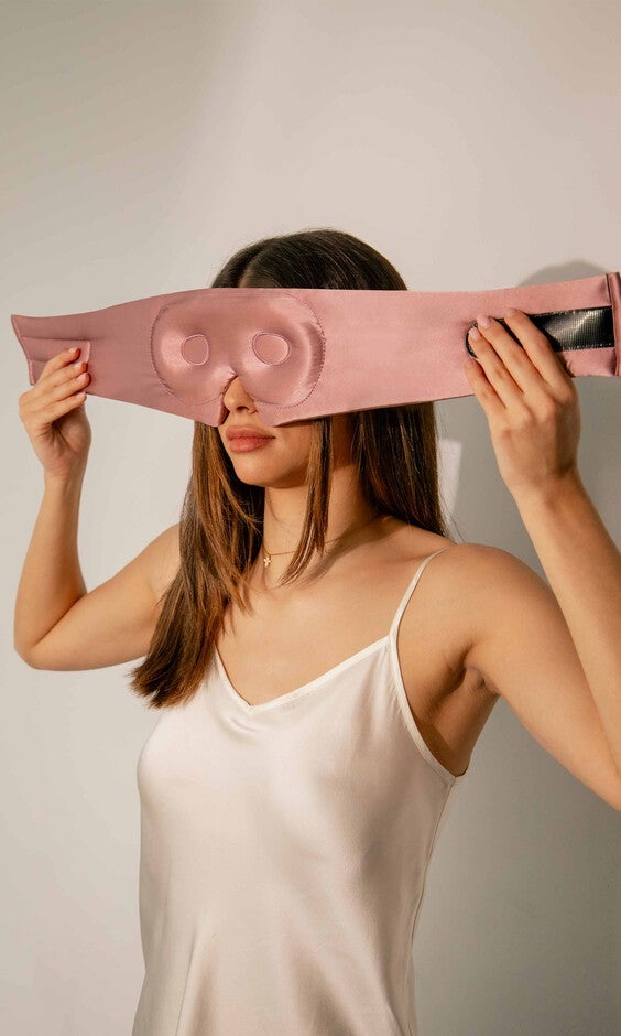 Eyelash Protecting Silk Sleep Mask, Damask Rose / Pink, alternate image number 3
