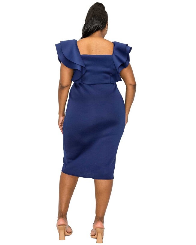 CHARLIE FLUTTER SLEEVE DRESS, Navy / Navy, alternate image number 1