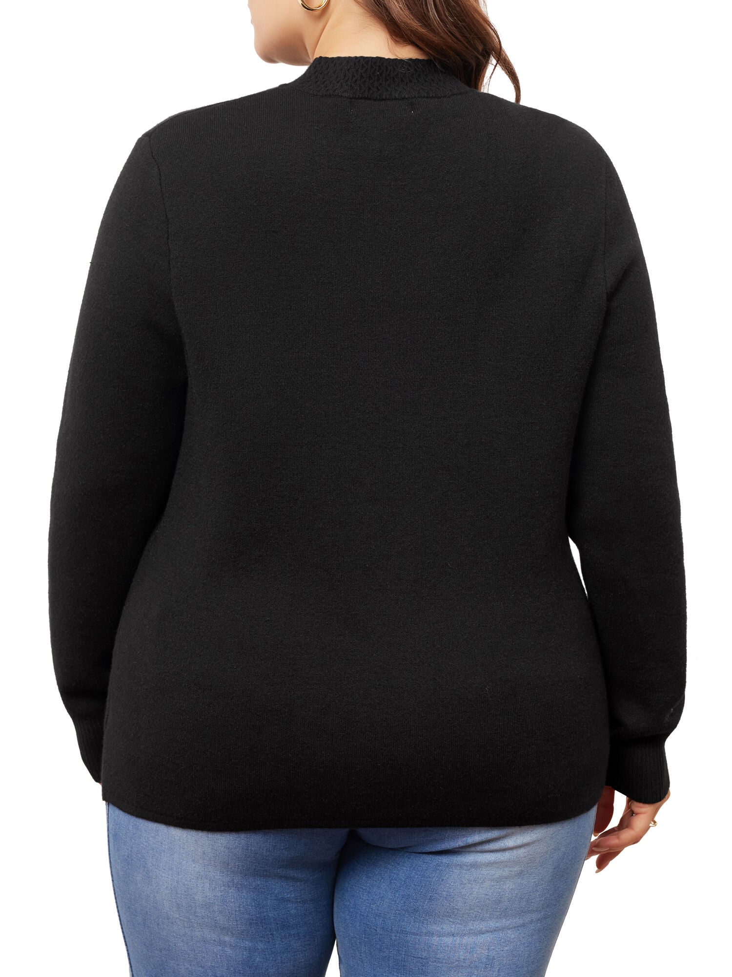 Crewneck Long Sleeve Knit Pullover Top, Black / Black, alternate image number 3