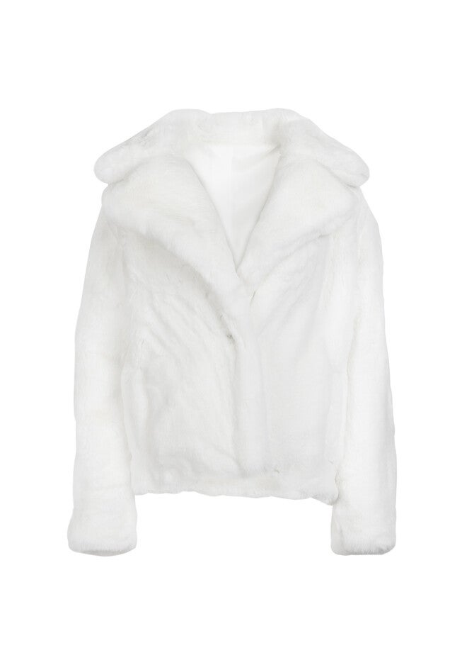 White Faux Fur Coat, White / Ivory, alternate image number 2