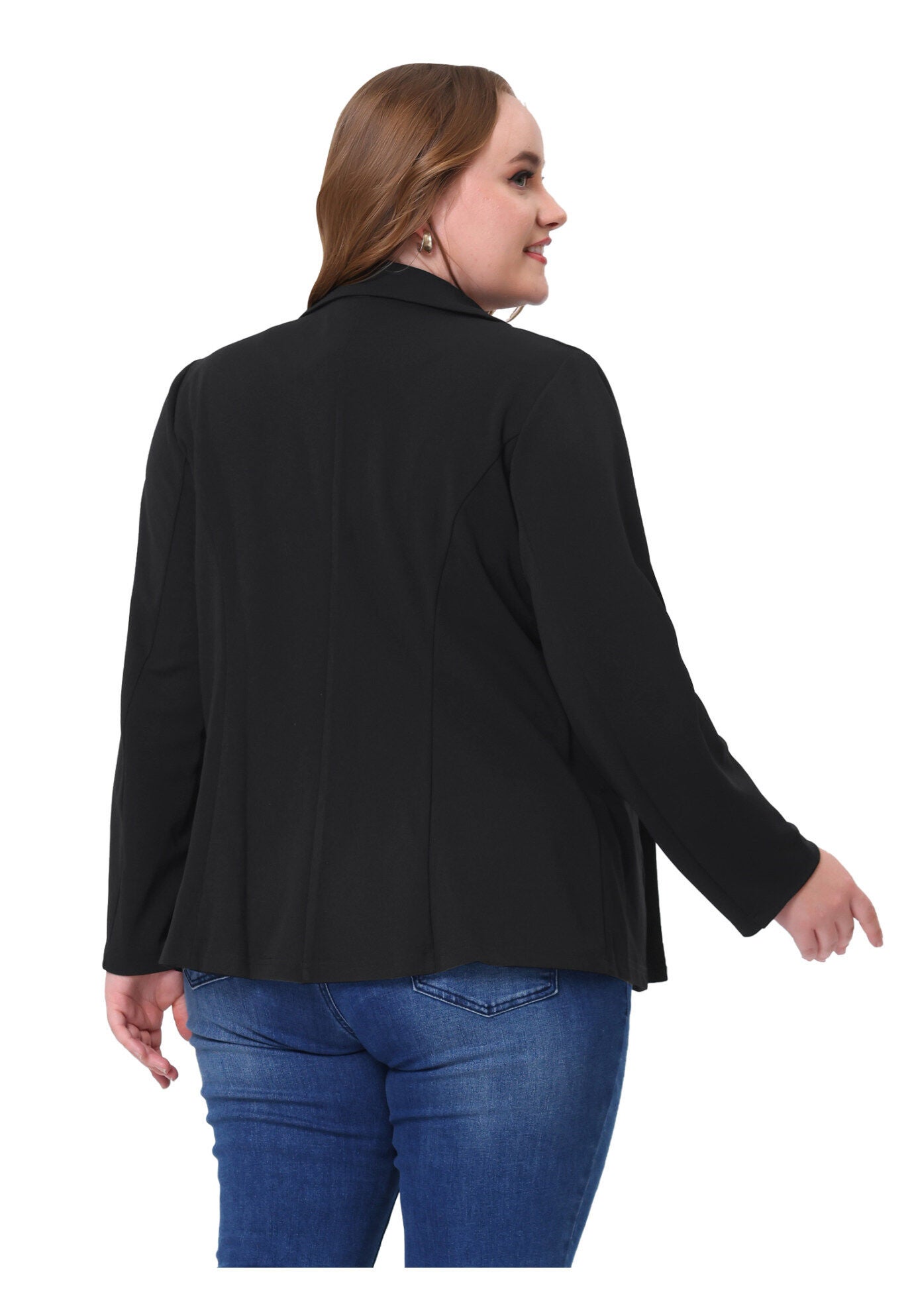 NOTCHED LAPEL V NECK WORK SUIT BLAZER, Black / Black, alternate image number 3