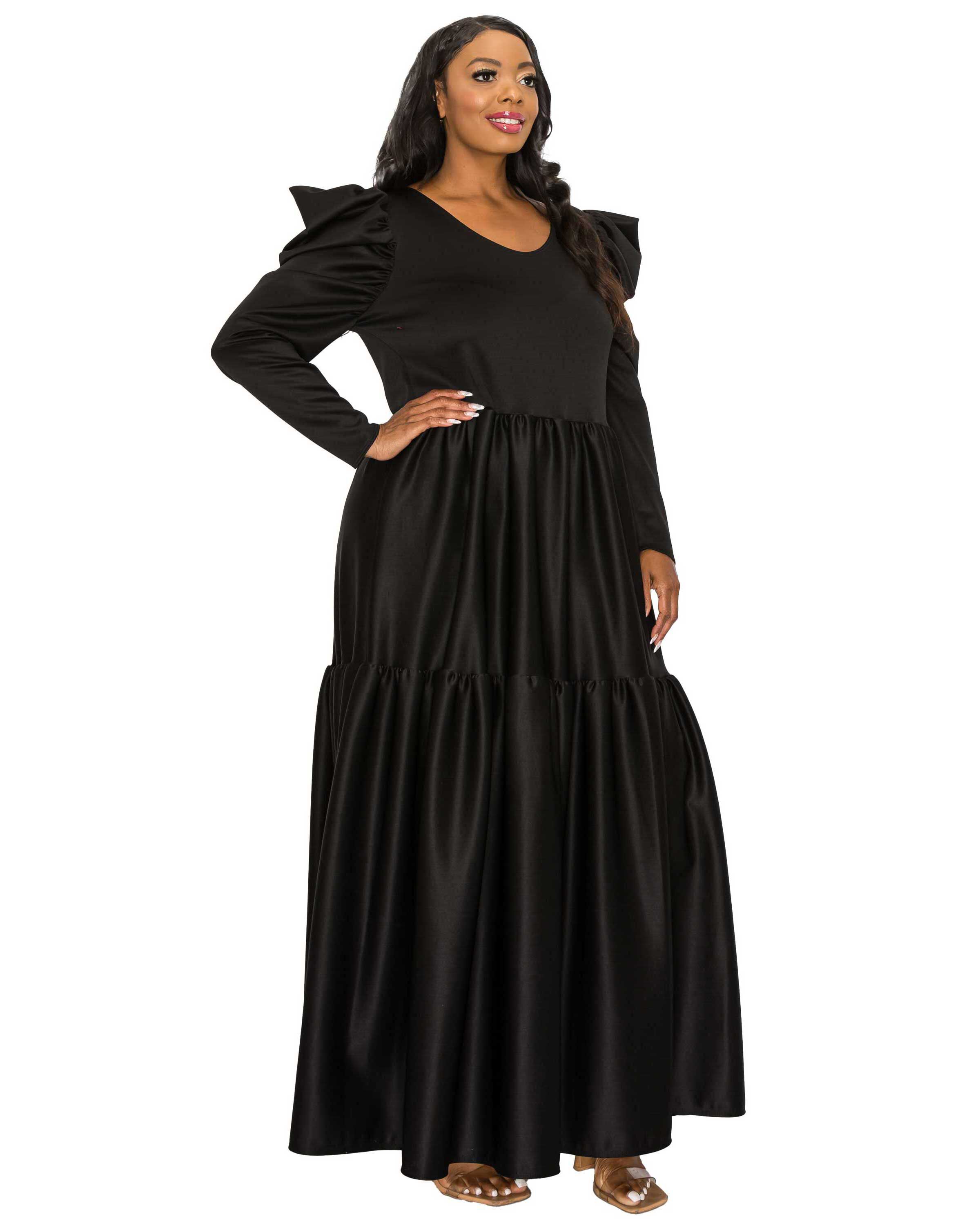 ISABEL TIERED MAXI DRESS, Black / Black, alternate image number 1