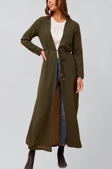 Fanny Long Woven Cover-Up Maxi Cardigan Open Tie Front