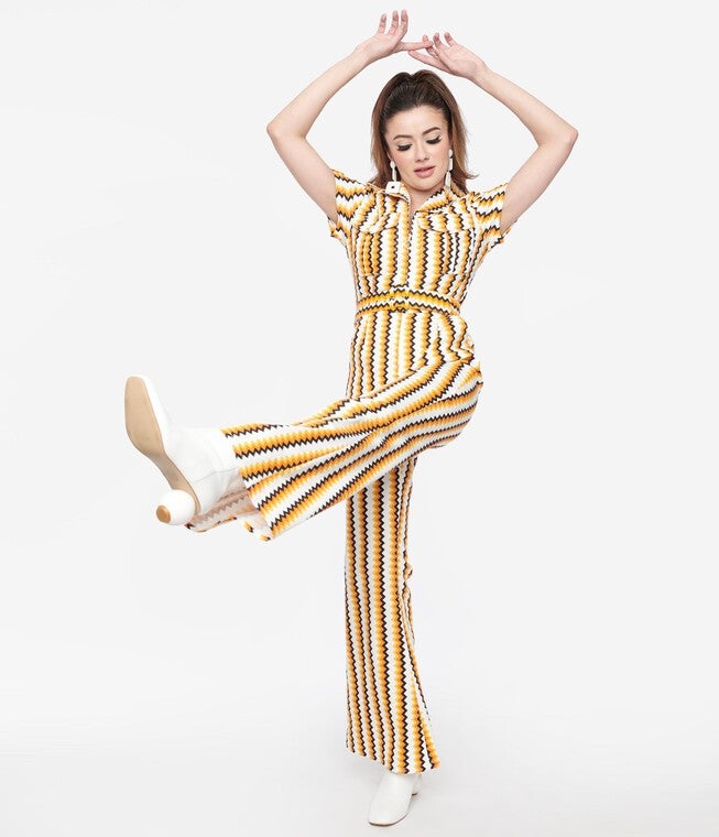 Smak Parlour Candy Corn Zig Zag Stripe Flare Jumpsuit, Candy Corn Print / Orange, alternate image number 2