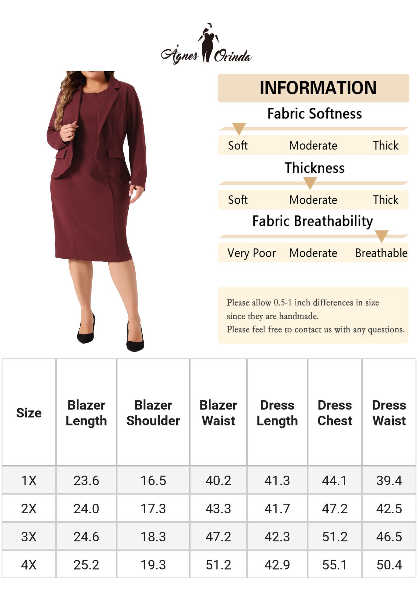 TWO PIECE BLAZER JACKET AND SLEEVELESS DRESS SUIT SET, Burgundy / Red, alternate image number 4