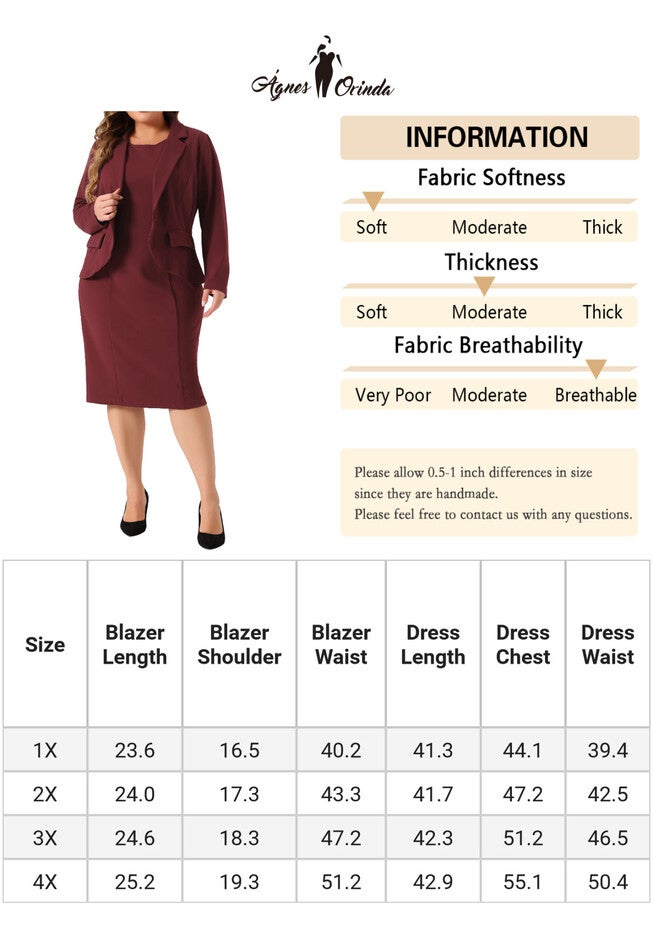 TWO PIECE BLAZER JACKET AND SLEEVELESS DRESS SUIT SET, Burgundy / Red, alternate image number 4