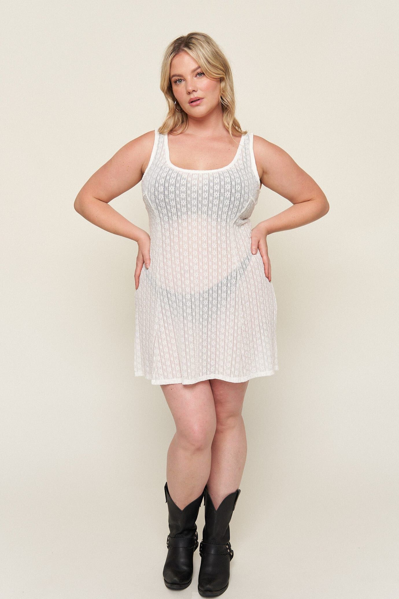 Michaela Lace Mini Dress, White / White, alternate image number 2