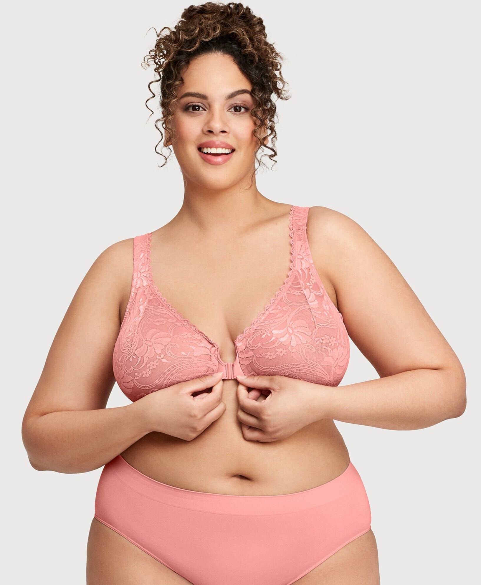 WonderWire Front-Closure Stretch Lace Bra, Apricot / Pink, alternate image number 2