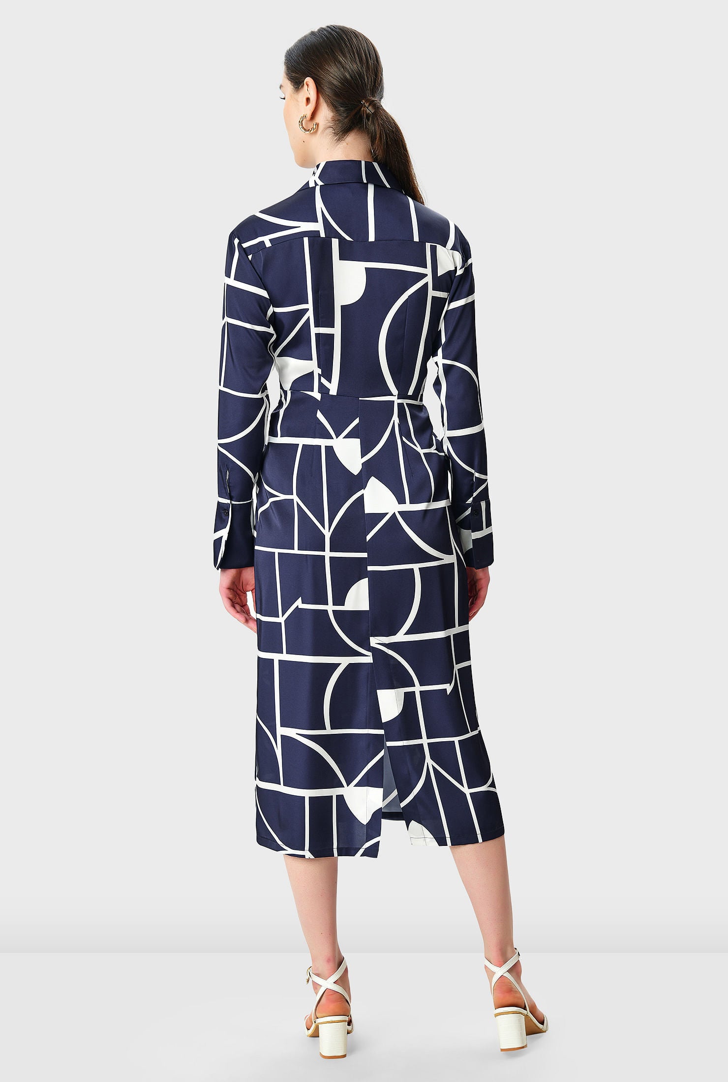 Graphic Print Satin Vented Shirtdress, , alternate image number 8