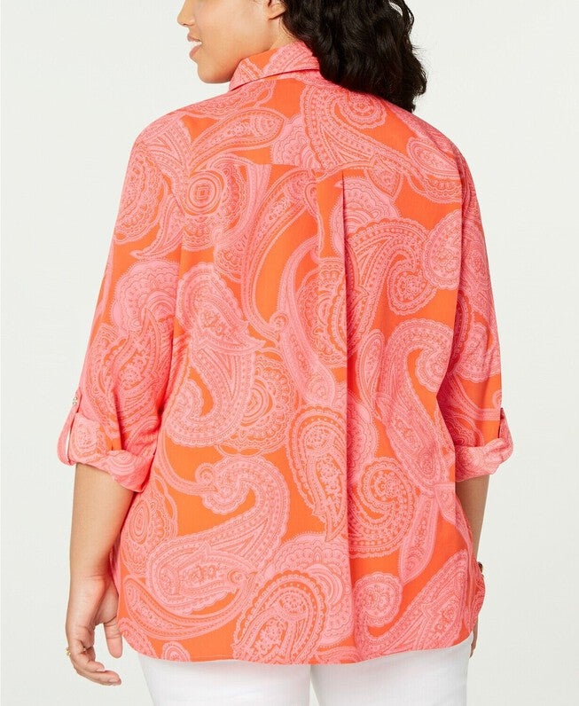 Tommy Hilfiger Women's Plus Paisley Print Shirt Red Size 0X, , alternate image number 3