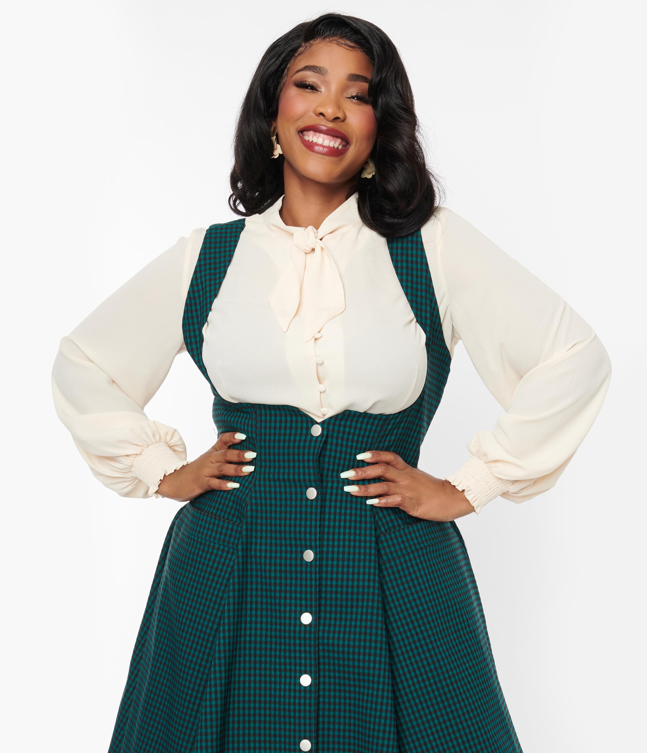 Unique Vintage Ivory Neck Tie Blouse, Ivory / Ivory, hi-res image number 0