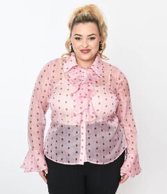 Smak Parlour Curve Pink & Strawberries Stripe Ruffle Blouse