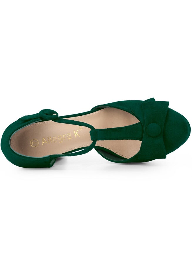 Mary Janes Platform Pumps Chunky Heels Dress Shoes, Green / Hunter Green, alternate image number 3