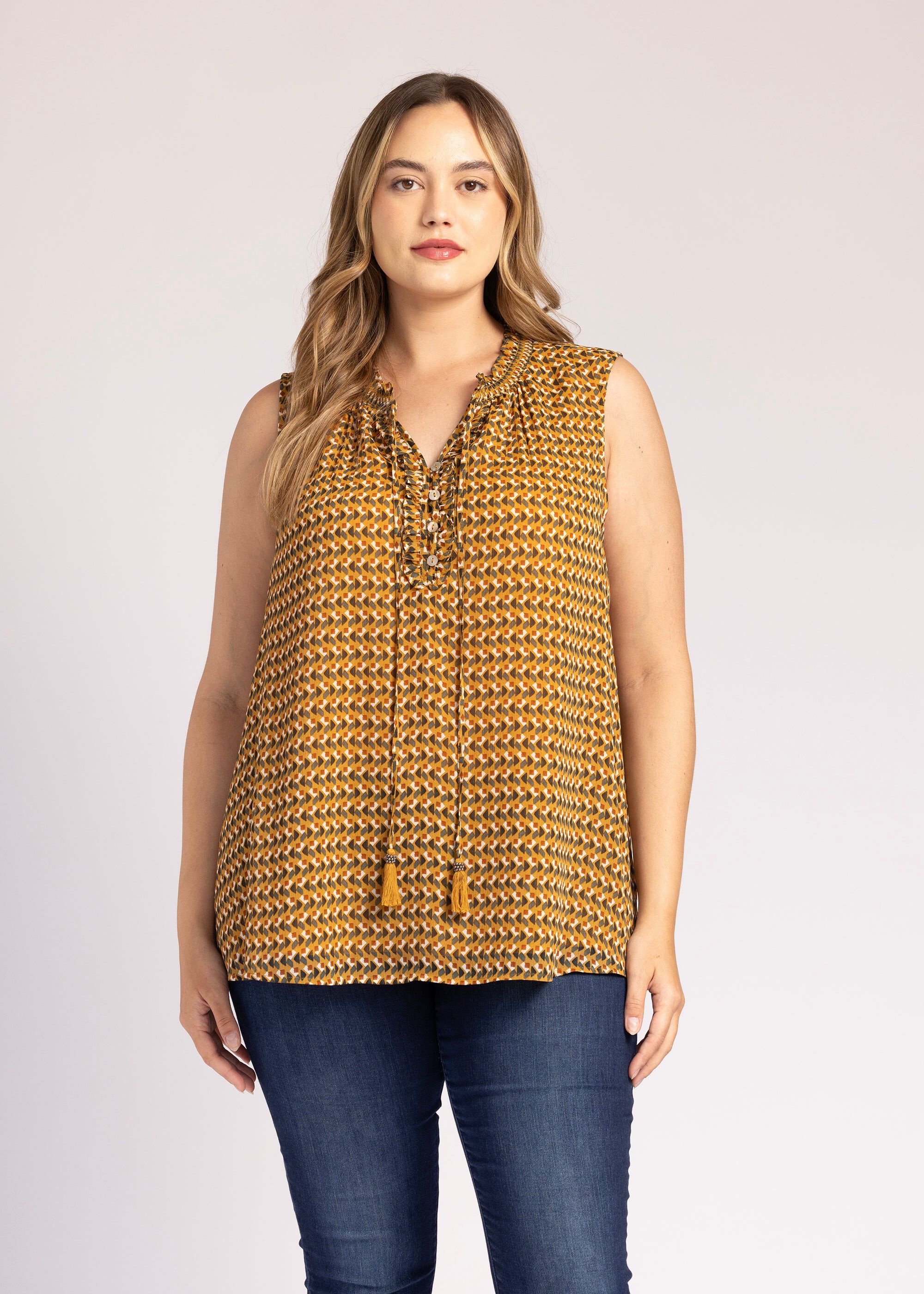 Fiona Abstract Print Tank Top, o656 MUSTARD / Yellow, hi-res image number 0