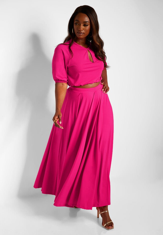 Twyla Pleated Maxi Skater Skirt, Fuchsia / Deep Fuchsia, alternate image number 2